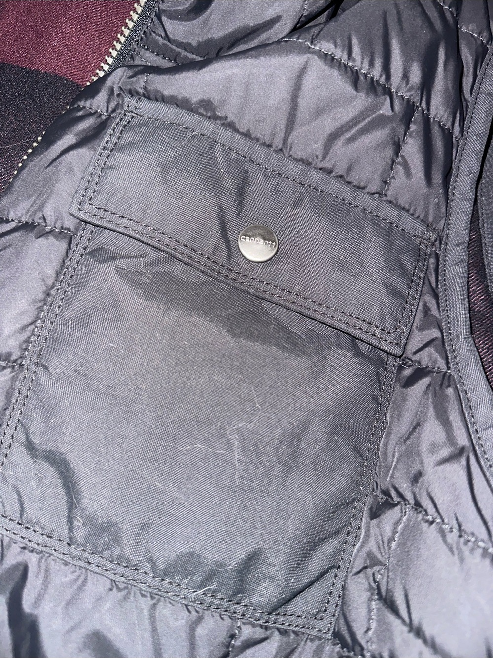 Carhartt Black Quilted Vest with Burgundy Lining Reversible, size XL - Picture 3 of 8